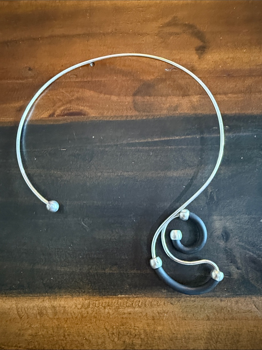 Modern Silver-Tone Open Choker Necklace with Black Loop Accent